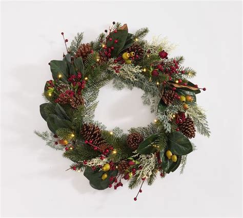 Lit Faux Pine And Berry Wreath And Garland Pottery Barn