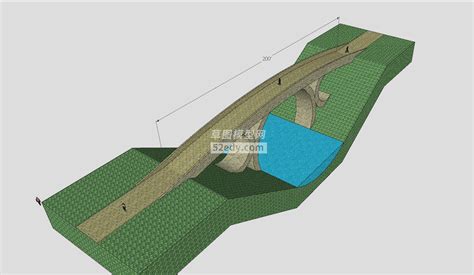 跨河石艺拱桥su模型sketchup草图大师skp模型