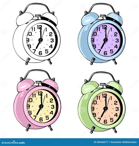 Set of Vintage Analog Alarm Clock Sketch Stock Illustration ...