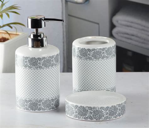 Buy Pilar Glossy Ceramic Bathroom Accessories Set Set Of 3 White