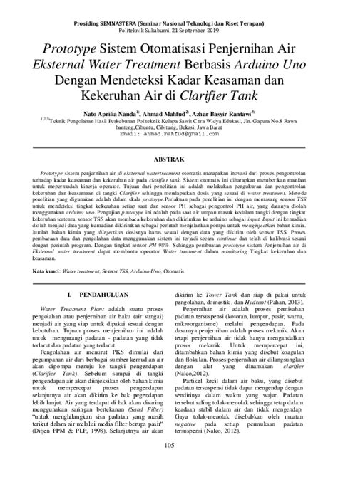 Pdf Prototype Sistem Otomatisasi Penjernihan Air Eksternal Water Treatment Berbasis Arduino