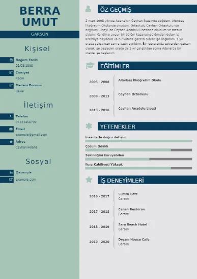 Garson Cv Rnekleri Cv Laz M