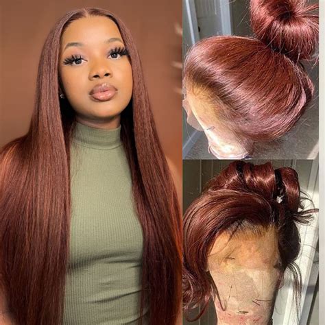 Reddish Brown Straight Lace Front Wigs Human Hair Pre Plucked 13x4 Lace