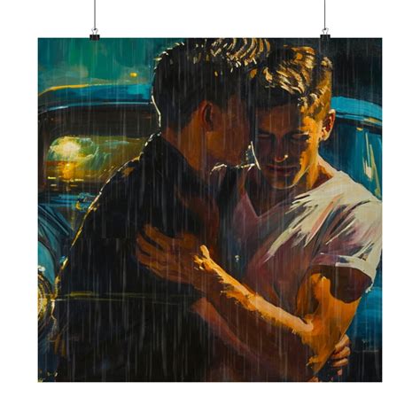 Two Gay Men Art Print - "hot Water" Matte Square Poster - Gay Noir Wall