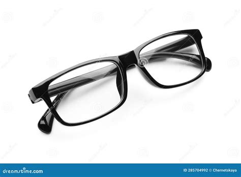 Stylish Glasses with Black Frame Isolated on White Stock Photo - Image ...