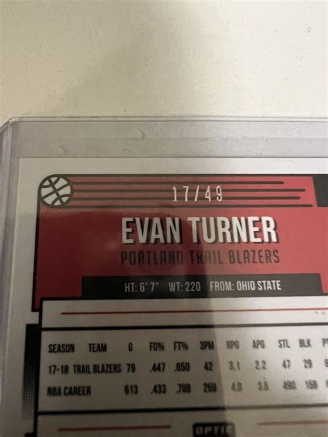 2018 19 Panini Donruss Optic Blue Prizm 21 Evan Turner 49 For Sale