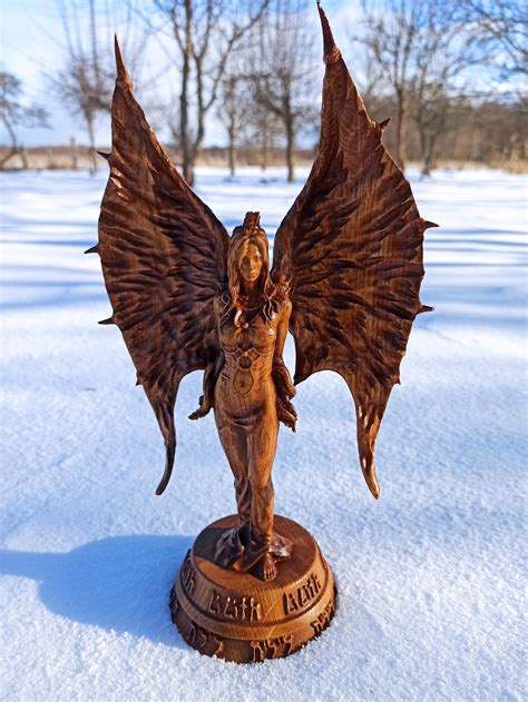 Lilith statue Goddess statue Wood carving Inanna Ishtar. | Etsy