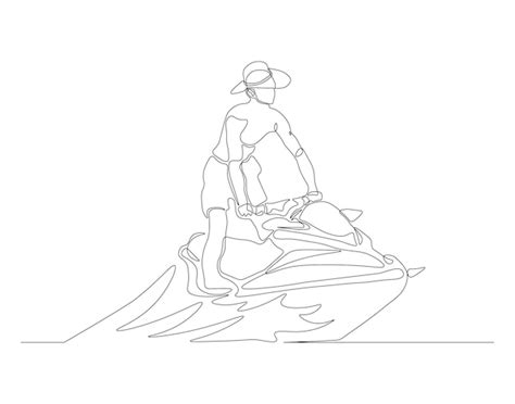 Premium Vector Continuous One Line Drawing Of Riding Jet Ski One Line Drawing Illustration Of