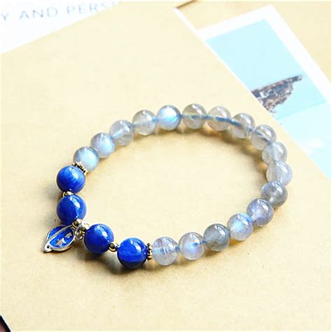 Pulsera De Piedra Lunar Real De Labradorita Natural Para Mujer