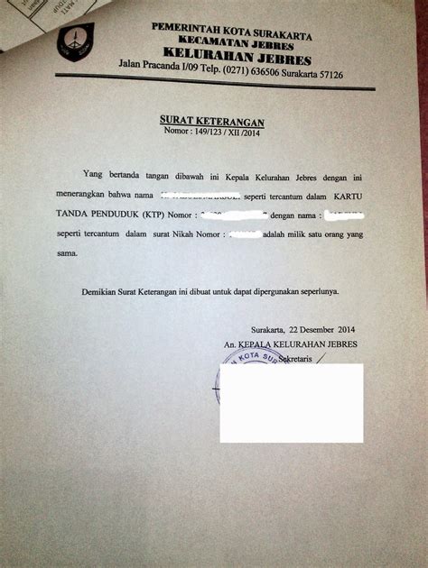 Surat Keterangan Ganti Nama Contoh Surat