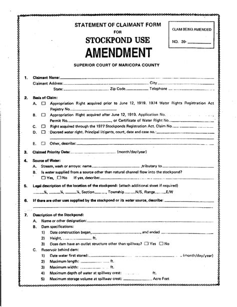 Maricopa County Arizona Statement Of Claimant Form For Stockpond Use