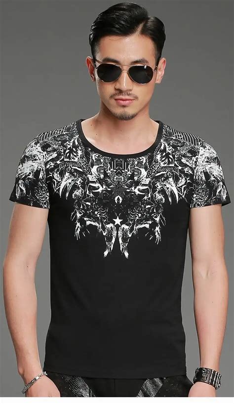 New Fashion Slim Printing Mens T Shirt Black Printing Short Sleeve T