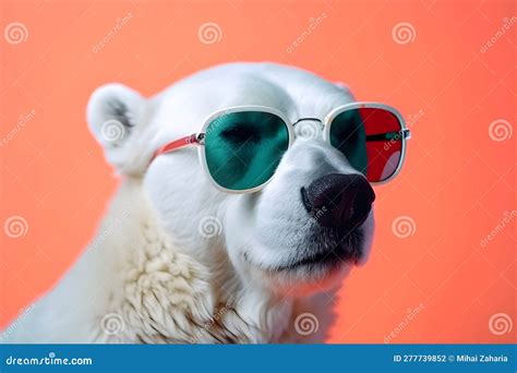 Funny Polar Bear Wearing Sunglasses In Studio With A Colorful And