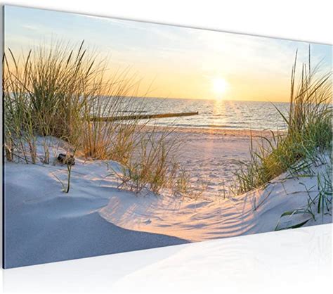 Amazon De Runa Art Wandbild Strand Sonnenuntergang 1 Teilig 100 X 40