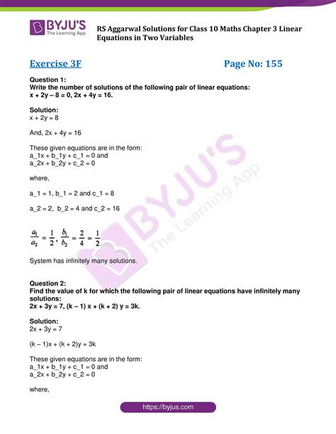 RS Aggarwal Solutions For Class 10 Exercise 3F Chapter 3 Linear