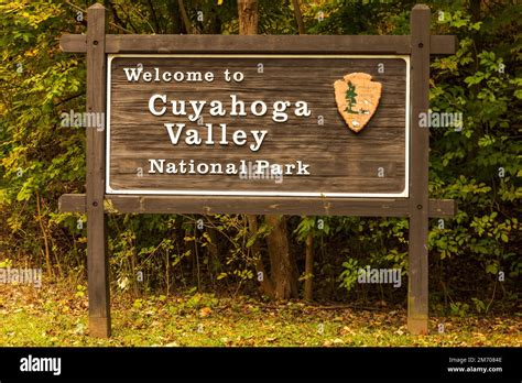 Entrance sign for Cuyahoga Valley National Park, Ohio Stock Photo - Alamy