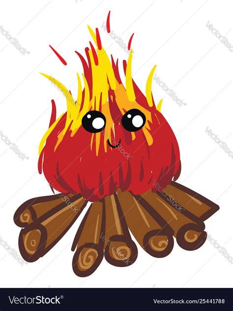 Cartoon Fire With Face Hand Drawn Design Vector Image