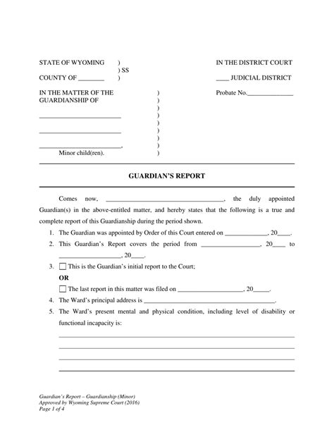 Wyoming Guardian S Report Guardianship Minor Fill Out Sign