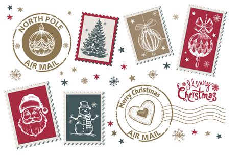 Christmas Stamps hand drawn set. Vector. 35417633 Vector Art at Vecteezy