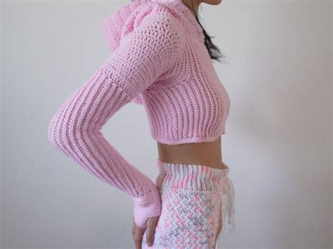 Crochet Pattern Long Sleeve Cropped Hoodie Pattern Pdf Etsy