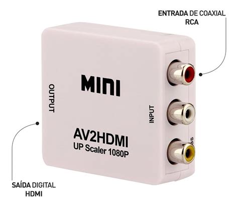 Conversor Rca Entrada X Hdmi Saída Av2hdmi 1080p Vídeo Mini R 59 52