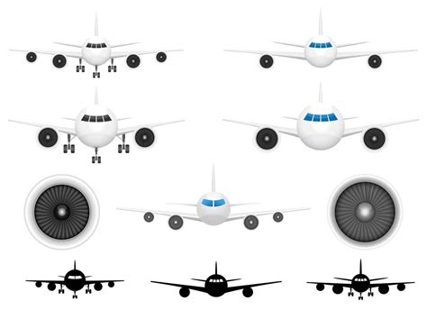 Airplane Front View Vector Design Illustration Set Isolated On