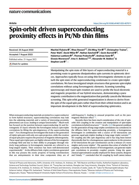 Pdf Spin Orbit Driven Superconducting Proximity Effects In Pt Nb Thin