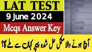 Lat Test Key 9 June 2024 Past Paper Solved 9 June 2024 Window For