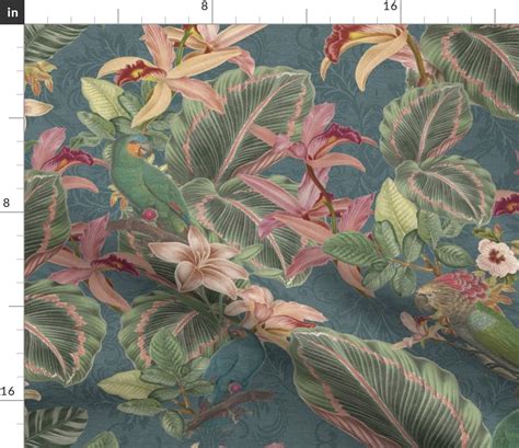 Vintage Tropical Birds Jungle Foliage Fabric Spoonflower