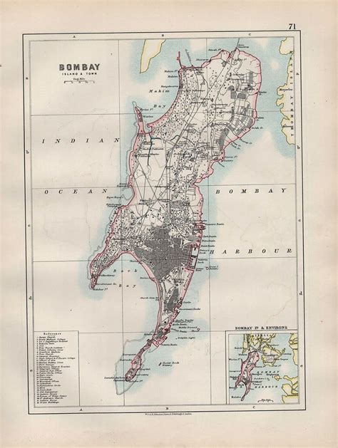 1904 Antique Map Bombay Island And Town Plan Environs Hospital Town