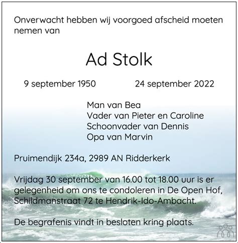 Ad Stolk Overlijdensbericht En Condoleances Mensenlinq Nl