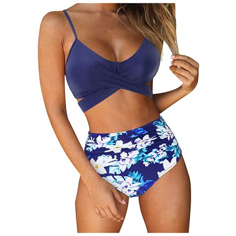 Womens Bikinis Bandage Criss Cross Push Up Top Floral Print Bikini Set