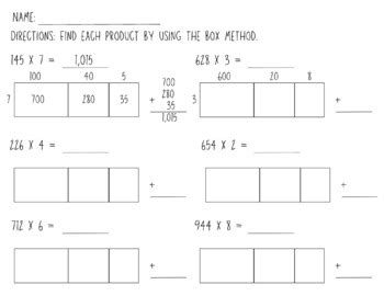 3 Digit By 1 Digit Multiplication Using The Box Method Area Model