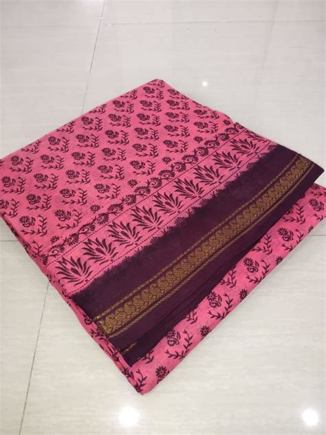 Casual Wear Printed Yards Sungudi Sarees Without Blouse Piece M