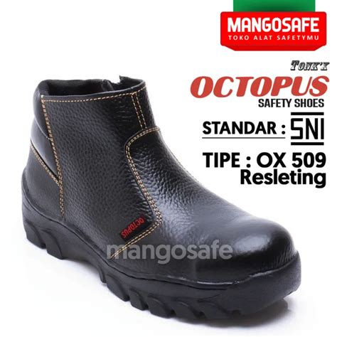 Octopus Ox 509 Sepatu Safety Shoes Semi Boot Resleting Zipper Hitam Tapak Karet Rubber Anti