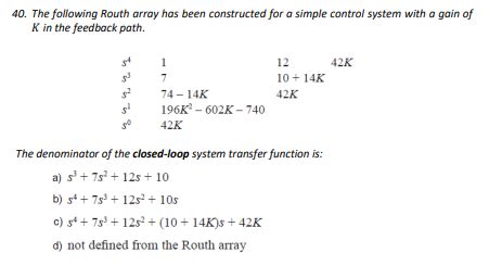 Solved 40 The Following Routh Array Has Been Constructed Chegg