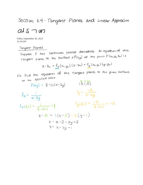 Section 11 4 Tangent Planes And Linear Approximations MATH 2511