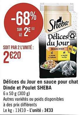 Promo Délices Du Jour En Sauce Pour Chat Dinde Et Poulet Sheba chez