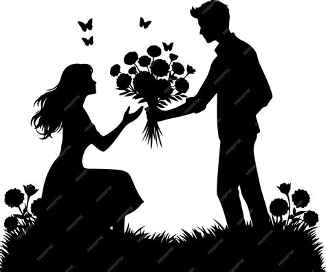 Premium Vector Silhouette Man Giving Flowers To Woman Stock Vector