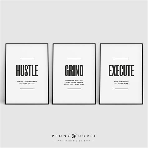 Hustle Grind Execute Print Set Inspirational Posters Etsy