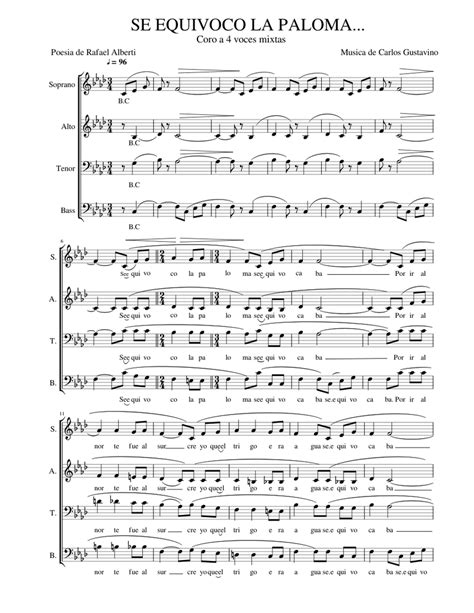 Se Equivoco la Paloma Sheet music for Soprano, Tenor, Alto, Bass ...