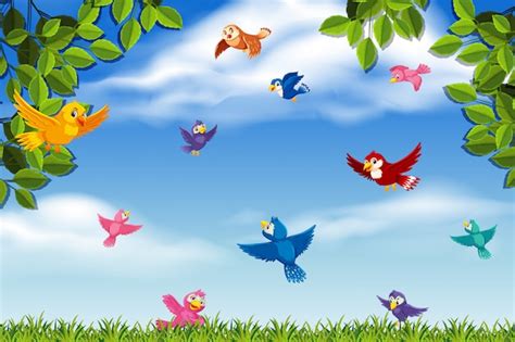 Colorful birds in jungle scene Vector | Premium Download