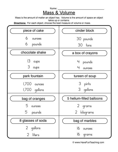 Mass And Volume Worksheets Worksheetscity