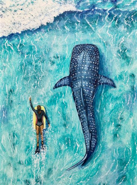 Sharing the Surf, Whale Shark Painting by Joy Clifton | Saatchi Art