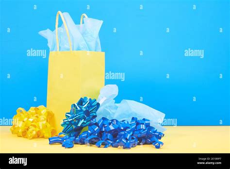 Blue Yellow Gift Wrap Stock Photo Alamy