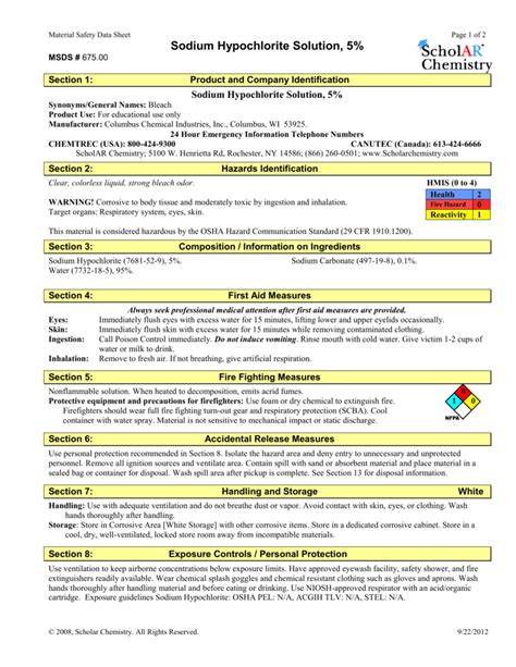 Bleach Safety Data Sheet Emmi Norine