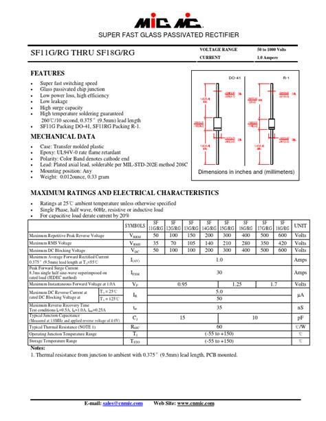 SF17G Datasheet SUPER FAST GLASS PASSIVATED RECTIFIER