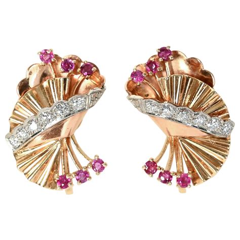 Retro Gold And Ruby Earrings At 1stDibs