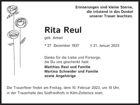 Traueranzeigen Von Rita Reul WirTrauern