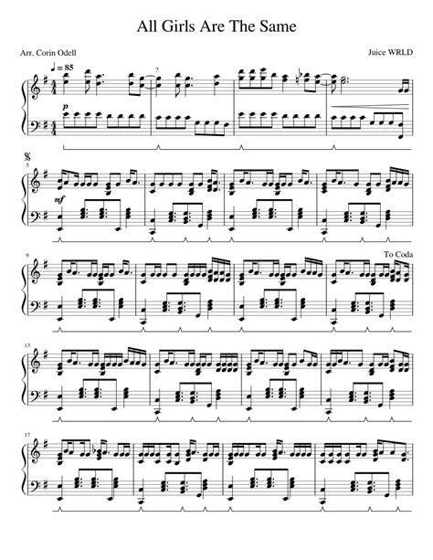 All girls are the same – Juice WRLD Sheet music for Piano (Solo ...